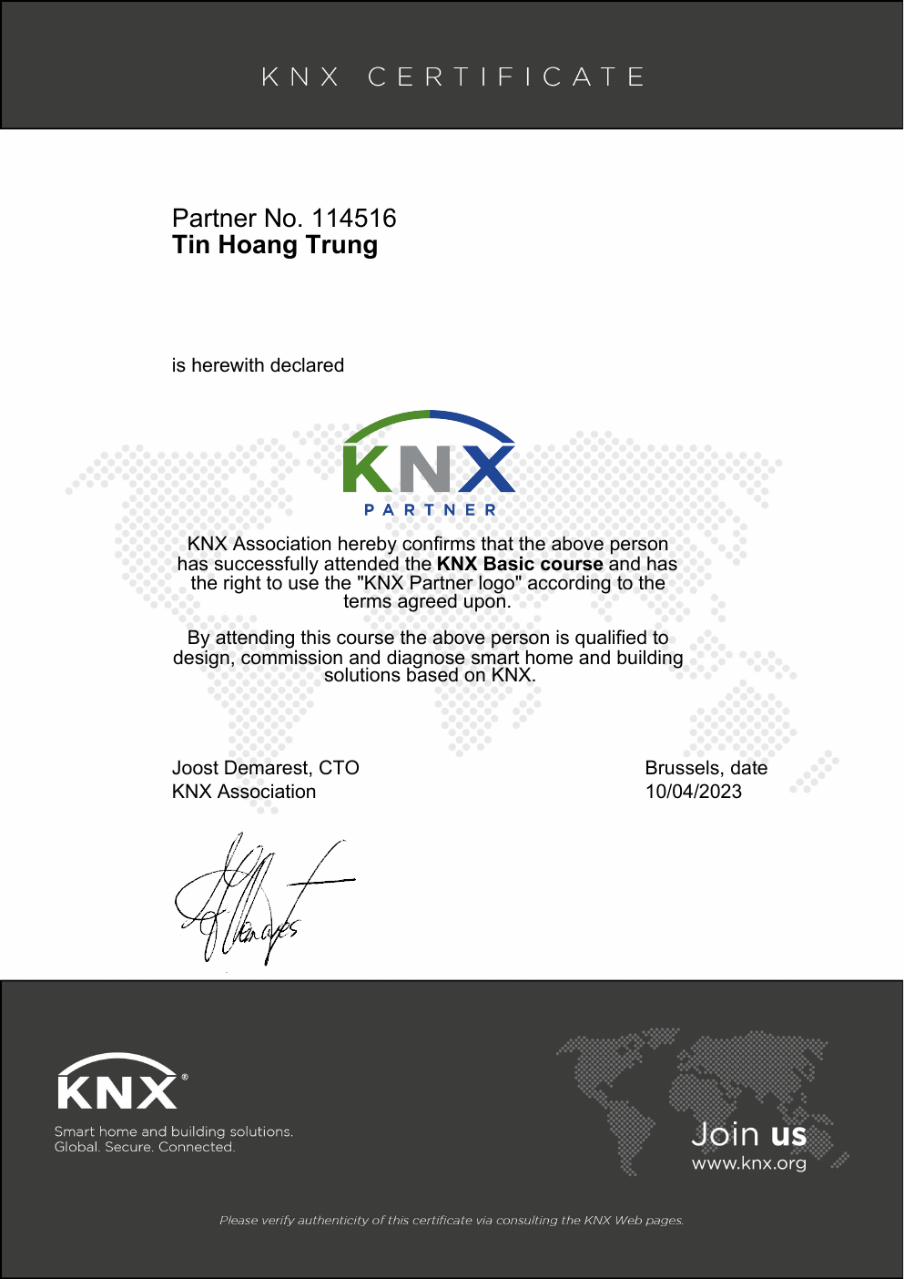Chứng chỉ KNX của HomeQ
