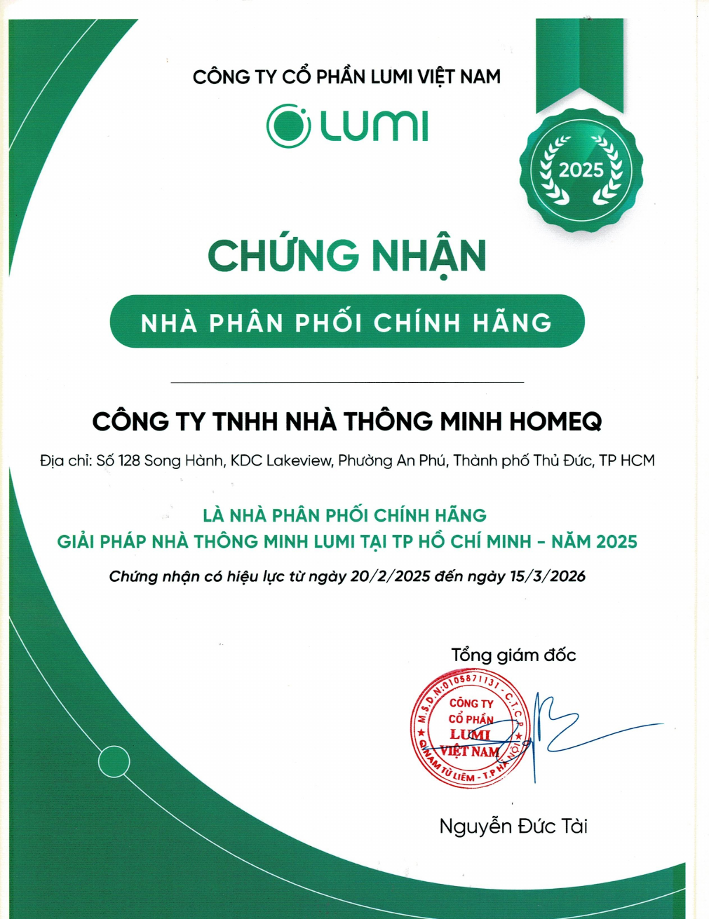 Chứng nhận nhà phân phối Lumi Việt Nam năm 2025